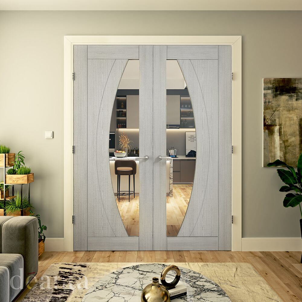 Deanta Pre-Finished Light Grey Ravello Clear Glass Door - Image 2