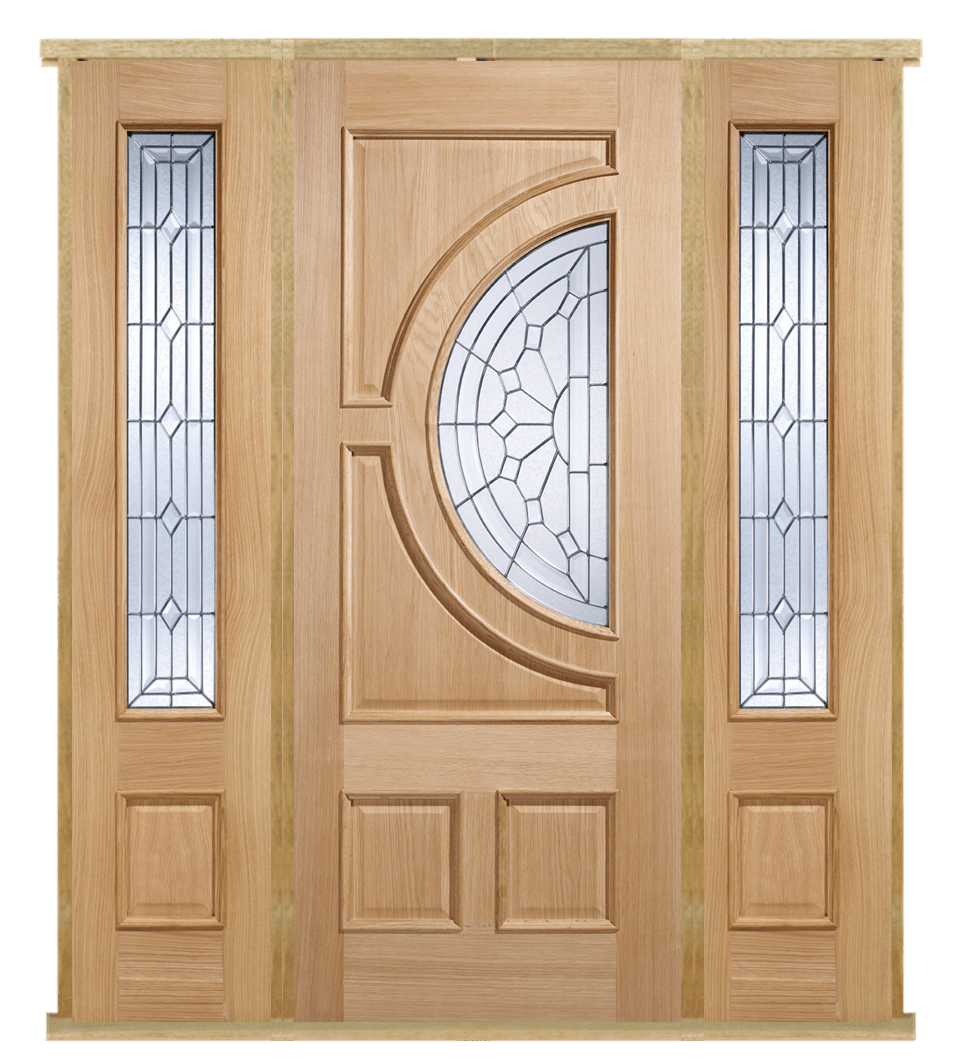 MODA Doors External Empress Oak IG Zinc Glazed Entrance Door with 2 Sidelights & Door Frame