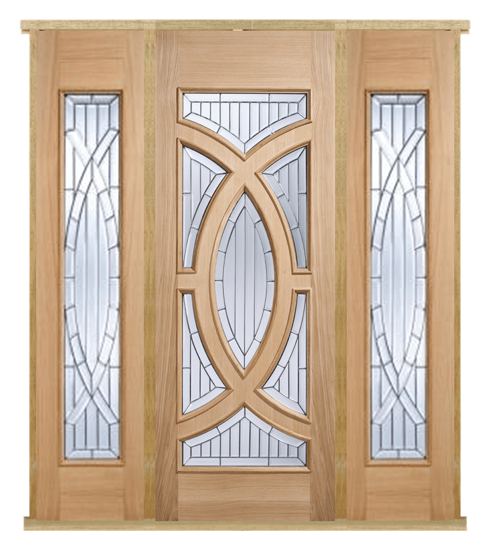 MODA Doors External Majestic Oak IG Zinc Glazed Entrance Door with 2 Sidelights & Door Frame