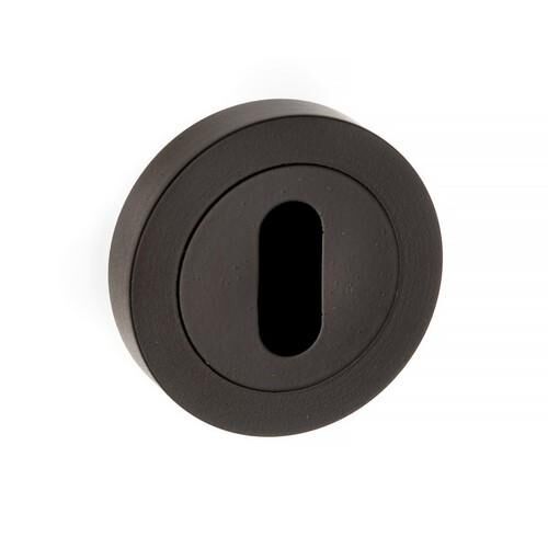 Atlantic Handles Forme Key Escutcheon on Contempo Round Rose in a Matt Black Finish