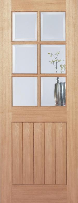 LPD Internal Oak Mexicano 6 Light Clear Bevelled Glass Pre-Finished Door