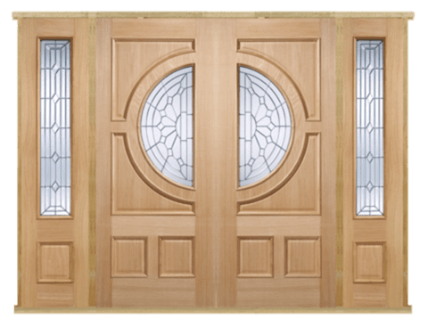 MODA Doors External Empress Oak IG Zinc Double Entrance Door with 2 Sidelights & Door Frame MODA Doors External Empress Oak IG Zinc Double Entrance Door with 2 Sidelights & Door Frame