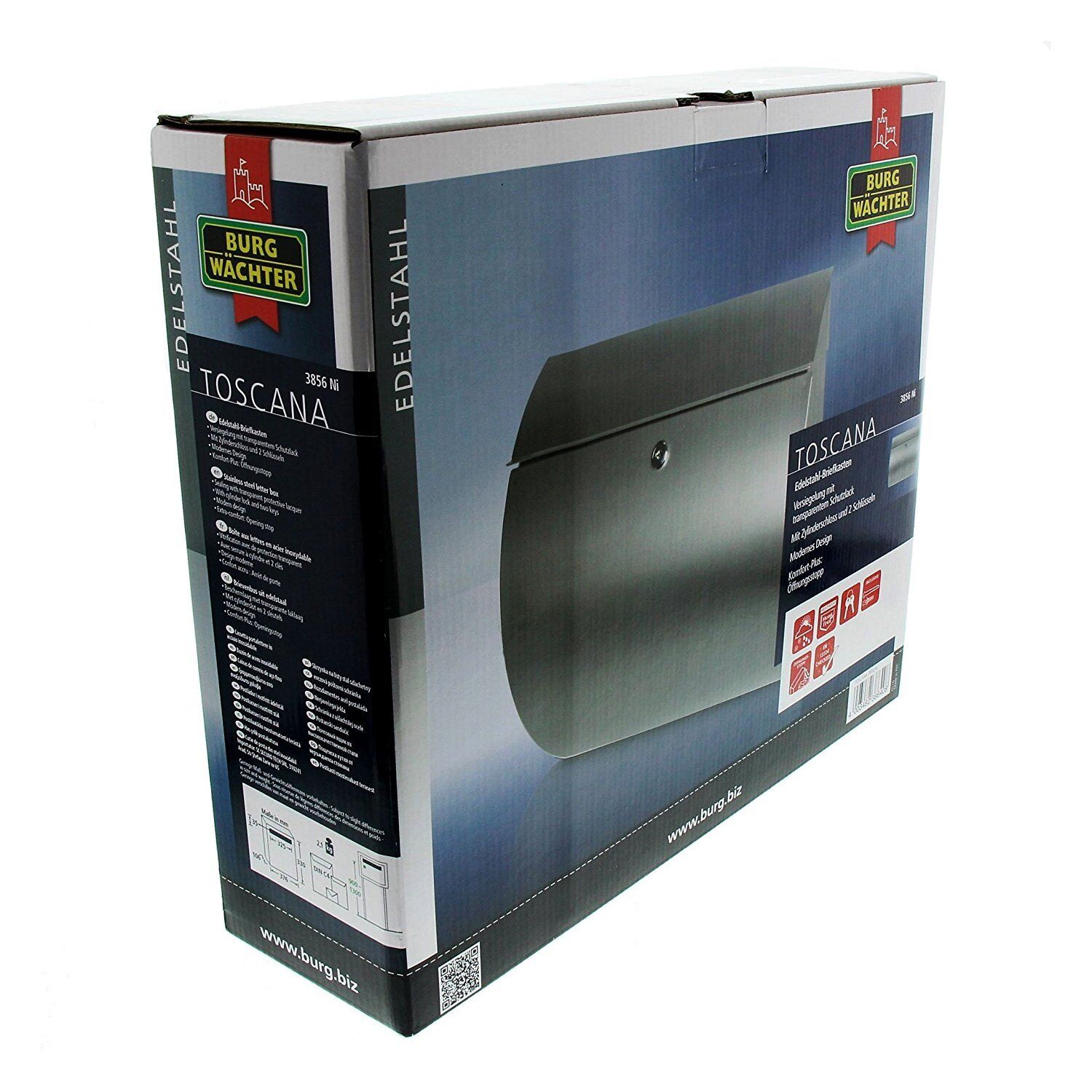 Burg-Wachter Toscana 3856 Ni Post Box in Stainless Steel Burg-Wachter Toscana 3856 Ni Post Box in Stainless Steel